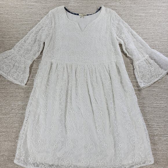 Kate & Sam Eyelet Lace Dress Womens Medium White Embroidered Lined Boho Cottage - Picture 7 of 15